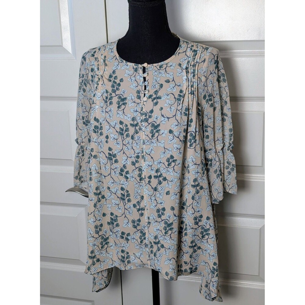 LC Lauren Conrad Size S Floral Blouse Pintuck Shark-Bite Cottage Peasant - Picture 2 of 8